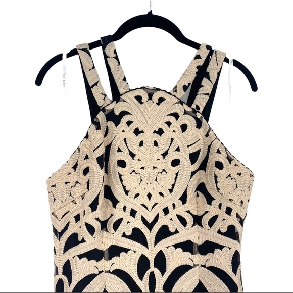 foxiedox Dress Womens Medium Black Ivory Embroidered Mini Double Strap Party - Picture 4 of 13